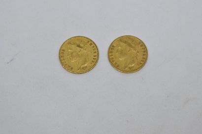 null Ensemble de deux pièces en or de type 20 francs Napoléon Empereur tête laurée...