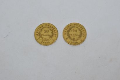 null Ensemble de deux pièces en or de type 20 francs Napoléon Empereur tête laurée...