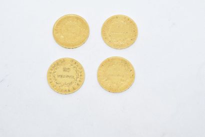 null Lot de 4 pièces. 20 Francs or Consulat (1799-1804) An 12 Paris et Empire (1804-1814)...