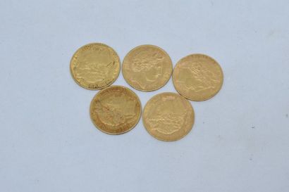 null Lot de 5 pièces. 10 Francs or type Cérès IIème République(1848-1851) 2 exemplaires...