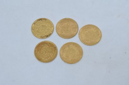 null Lot de 5 pièces. 10 Francs or type Cérès IIème République(1848-1851) 2 exemplaires...