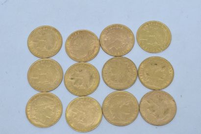 null Lot de 12 pièces. IIIème République (1870-1940) 10 Francs or type Marianne 12...