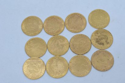 null Lot de 12 pièces. IIIème République (1870-1940) 10 Francs or type Marianne 12...