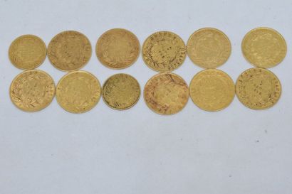 null Lot de 12 pièces. 5 Francs or type Napoléon III tête nue, 10 exemplaires, joint...