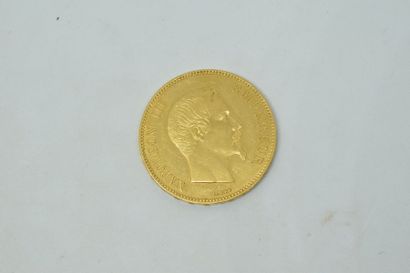 null Pièce en or de 100 Francs Napoléon III tête nue. (1855 A)

TTB. 

Poids : 32.22...
