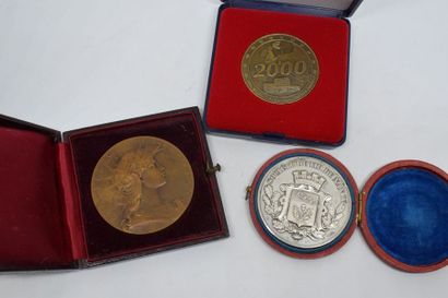 null Lot de trois médailles françaises deux exemplaires bronze, un en argent. 

XXème...
