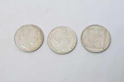 null Ensemble de trois pièces de 10 francs " Turin " en argent ( 1933 - 1934 - 1938...