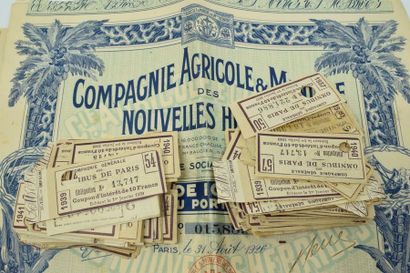 null Ensemble de trois actions de 100 francs au porteur de la compagnie agricole...