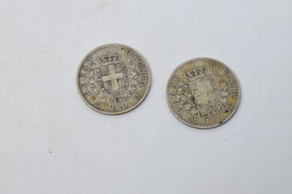 null Italie. Ensemble de deux pièces en argent 1 lire Vittorio Emanuele II 1863 M...