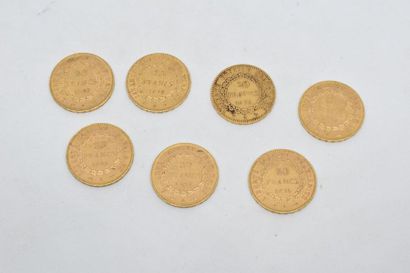 null Ensemble de sept pièces en or de type Génie (1876 x 1 - 1878 x 1 - 1893 x 1...