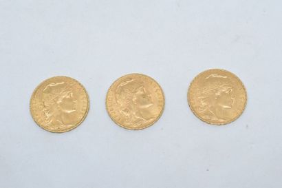 null Ensemble de trois pièces en or de type Coq 1913 A. TTB à SUP.

Poids : 19.35...