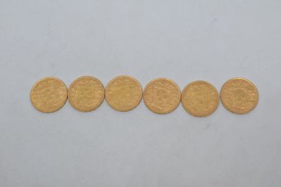 null Ensemble de six pièces 20 F en or suisses de type " Vreneli " : 1835 B. 

Avers...