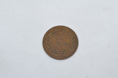 null TUNISIE. Pièce en bronze de 10 centimes Muhammad al-Nasir protectorat français.

Avers...