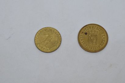 null EVREUX. Monnaie de nécessité, ensemble de deux pièces :

25 centimes 1921 -...