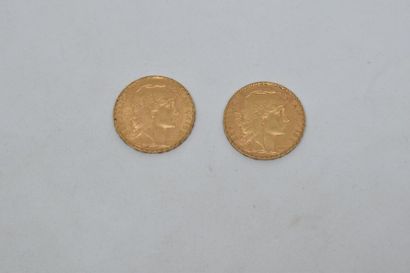 null Deux pièces en or 20 francs au Coq « Liberté, égalité, fraternité » 1902 et...