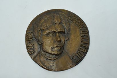 null Médaille uniface en bronze représentant Eugène Delacroix, par DESVIGNES. 

Diam...