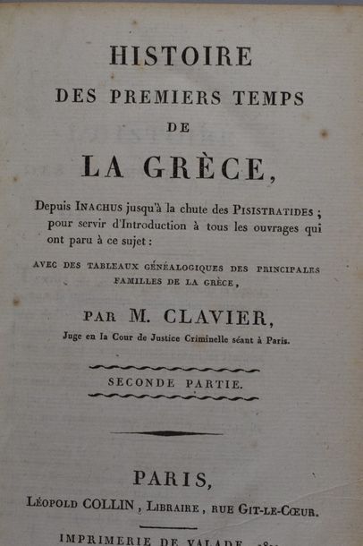 null CLAVIER. Histoire des premiers temps de la Grèce, depuis Inachus jusqu'à la...