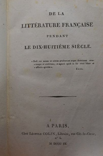 null [BARANTE]. De la littérature française pendant le dix-huitième siècle. Paris,...