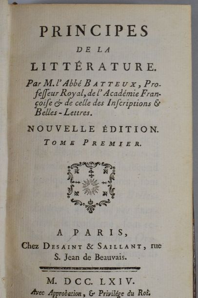 null BATTEUX (l'abbé). Principes de la littérature. Nouvelle édition. Paris, Desaint...