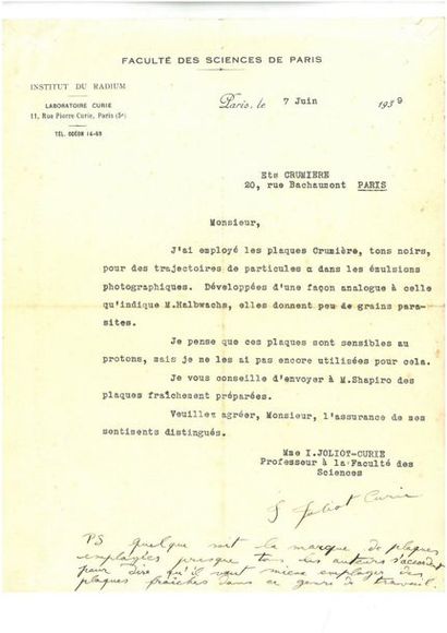 null Irène JOLIOT-CURIE (1897-1956) physicienne (Prix Nobel de chimie 1935). L.S....