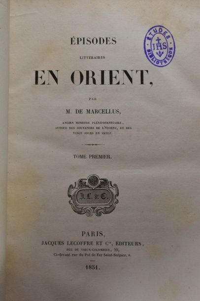 null MARCELLUS (vicomte de). Épisodes littéraires en Orient. Paris, Jacques Lecoffre...