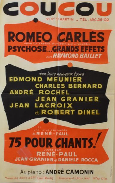 null COUCOU. Affiche CIRCA 1960.

75 pour chants ! - Au piano André Camonin. Pub...