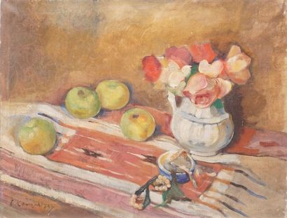 null KONOPOTZKY Eugène, 1887-1962
Pommes et bouquet
huile sur toile (petites restaurations)
signée...