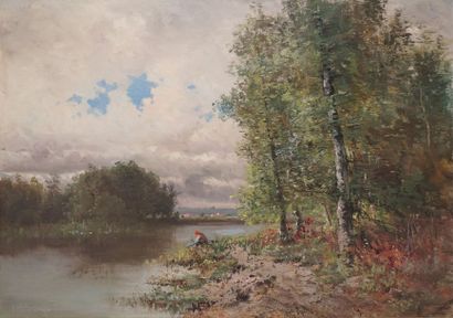 null GODCHAUX, début XXe siècle

Paysanne au bord de la rivière

huile sur toile

signée...