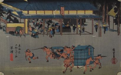 null Hiroshige (1797-1858), lot de six estampes, dont oban tate-e de la série du...