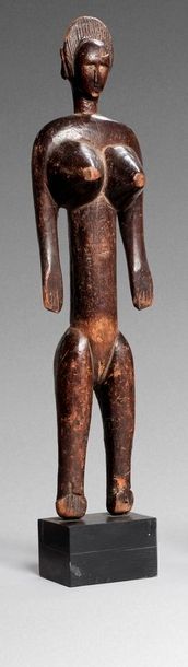 null Grande statue féminine Côte d'Ivoire Baoulé ou Attié à la poitrine généreuse...