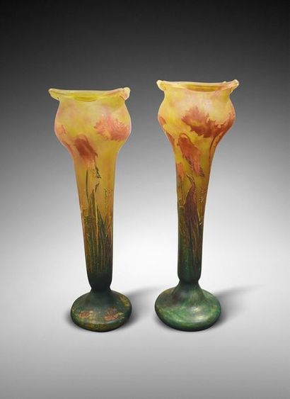 null DAUM 

Deux vases en pâte de verre à décor de feuillages et fleurs dans les...
