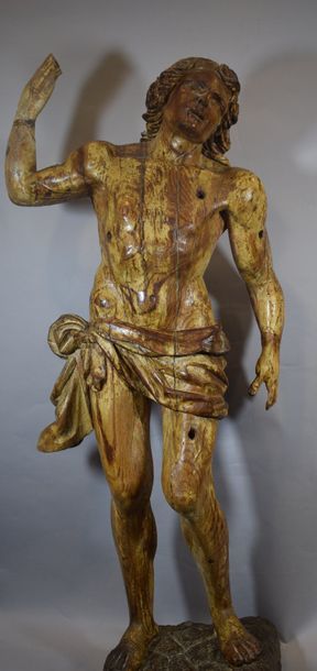 null Saint Sébastien en bois de résineux sculpté en ronde-bosse avec traces de polychromie.

Allemagne...