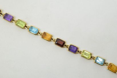 null Bracelet souple en or jaune 18K (750) articulé de pierres fines multicolores...
