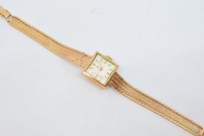 null Montre bracelet de dame en or jaune 18k (750), boîtier carré, cadran à fond...