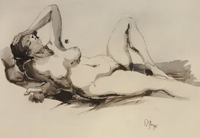 null COPPE Roger (1928) 

Ensemble de 5 oeuvres sur papier : 

Femme nue, 74, crayon...