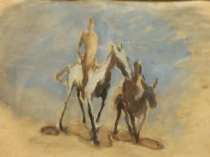 null PIKELNY Robert, 1904-1986, 

Don Quichotte et Sancho Pança, 

gouache sur papier...