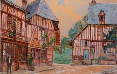 null PLANES Georges, 1897-1977, 

Rue de village normand, 

aquarelle gouachée, signée...