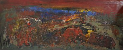 null BERLIN Sven, attribué à 

Ciel rouge, 1975, 

peinture sur isorel, trace de...