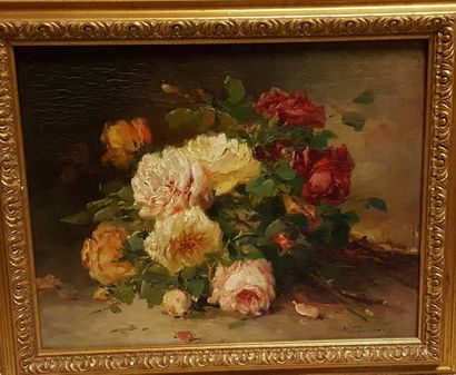 null CAUCHOIS Eugène Henri (1850-1911) 

Jetée de fleurs 

Huile sur panneau signée...