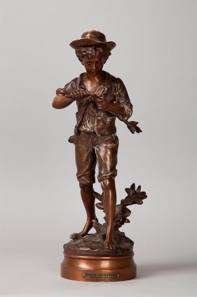 null MOREAU Hippolyte François, 1832-1927, 

Flûte champêtre, 

bronze à patine brune...