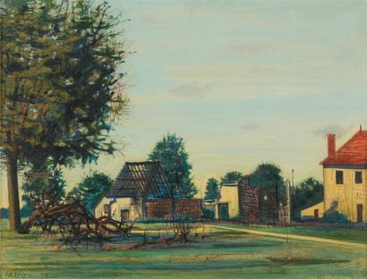 CARZOU La ferme,1957 Huile sur papier marouflé sur toile, signée et datée en bas...