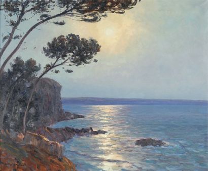 Arsène CHABANIAN Clair de lune en bord de mer Huile sur toile, signée en bas à gauche,...