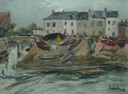 HERBO Fernand, 1905-1995 Le port d'Isigny Huile sur toile, signée en bas à droite,...