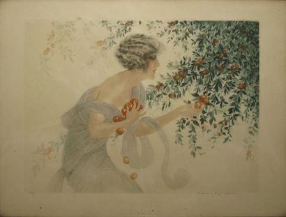 MILLIÈRE Maurice, 1871-1946 La cueillette, 1925 Eau-forte en couleurs, n° 349, édition...