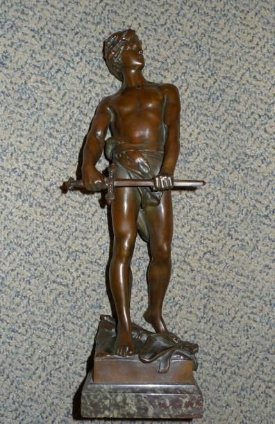 LARCHE Raoul, 1860-1912 A vingt ans Bronze à patine brune, Siot fondeur, socle en...