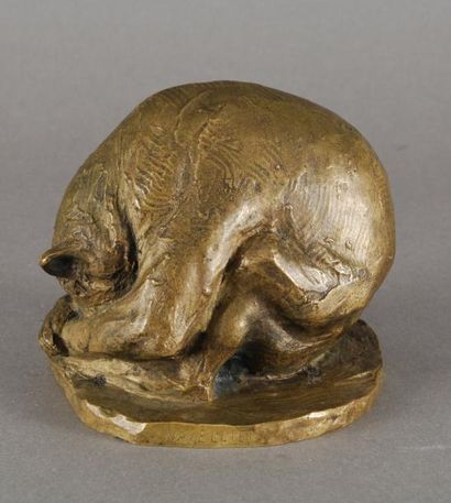 NAVELLIER Edmond, 1865-1944 Ours dormant (Jeune ours des cocotiers) Bronze doré et...