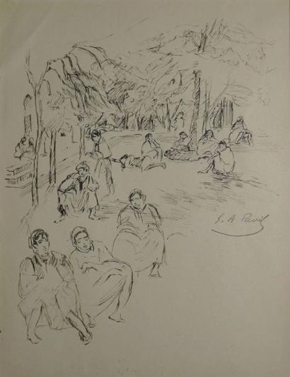PAVIL Élie Anatole, 1873-1948 Parc oriental Plume et encre brune sur papier beige...
