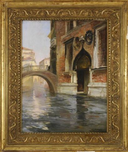 ALLEGRE Raymond, 1857-1933 Rio San Paolo, Venise Huile sur toile (traces de craquelures),...