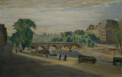 AMBROSELLI Gérard, XXe siècle Les bouquinistes près du Pont-Neuf Huile sur toile,...