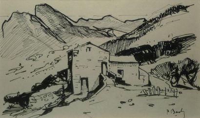 BACH Pierre, 1906-1971 Maison dans les montagnes Encre de Chine, signée en bas à...